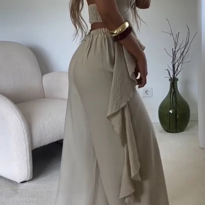 Ensemble Décontracté Femme Haut à Col Halter Irrégulier + Pantalon