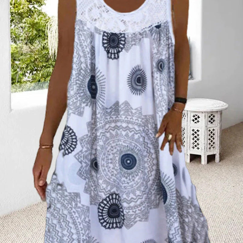 Robe d'été imprimée sans manches à col rond pour femmes