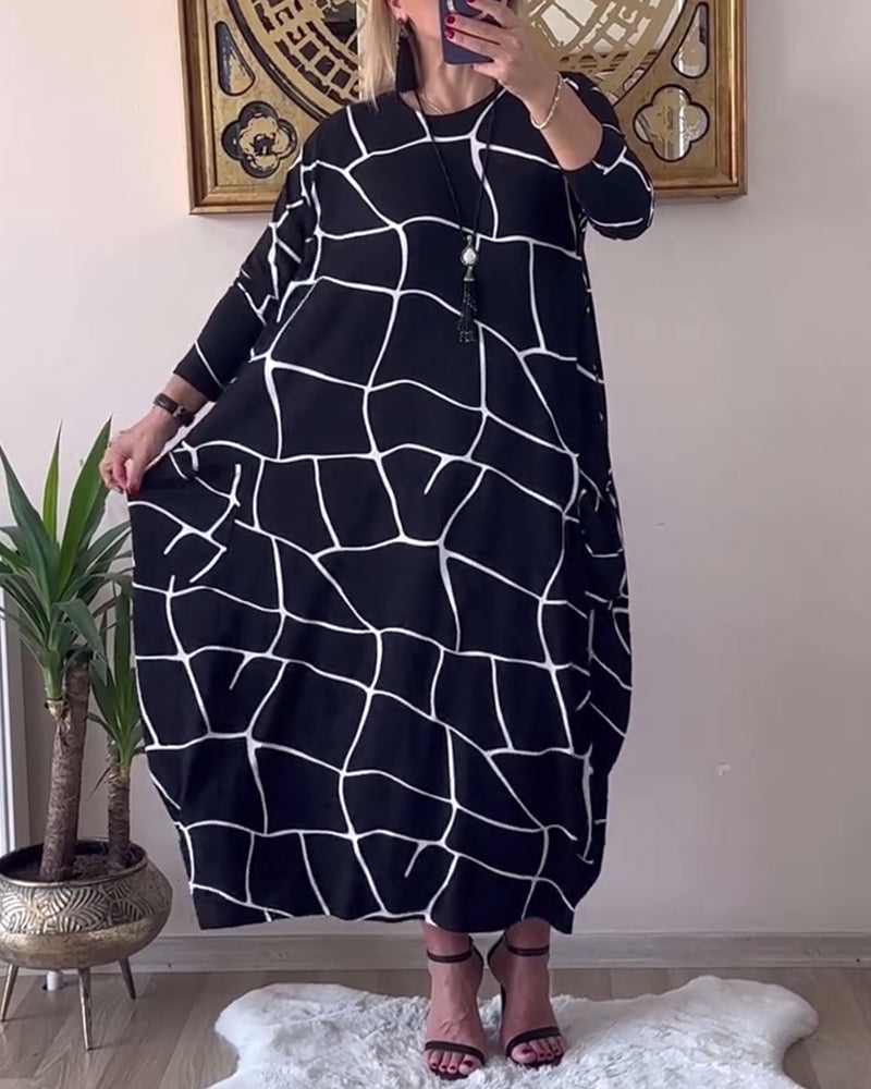 Robe col rond manches longues poche ample