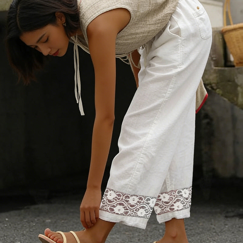 Pantalon Crop Dentelle Cheville