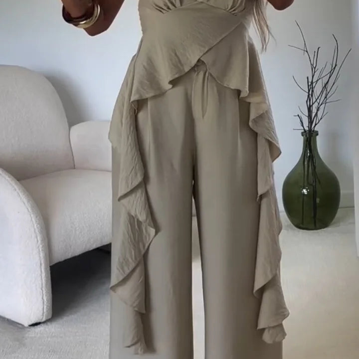 Ensemble Décontracté Femme Haut à Col Halter Irrégulier + Pantalon