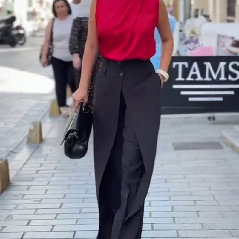 Pantalon Asymétrique À Couches Jambes Larges