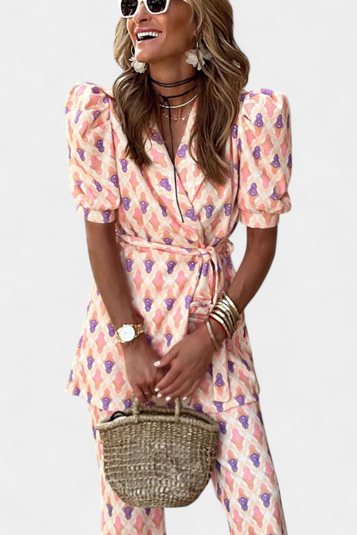 Ensemble Araceli Imprimé avec Blazer et Pantalon Évasé