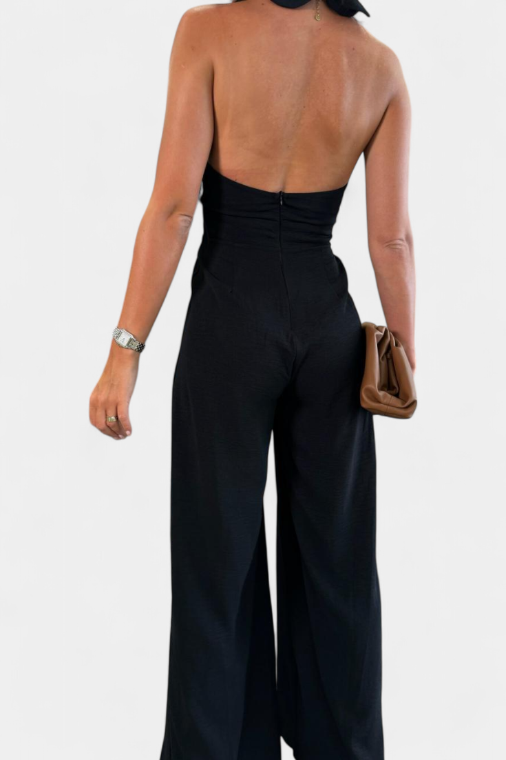 Jessica Mono Halter Croisé Sans Dos et Pantalon Large