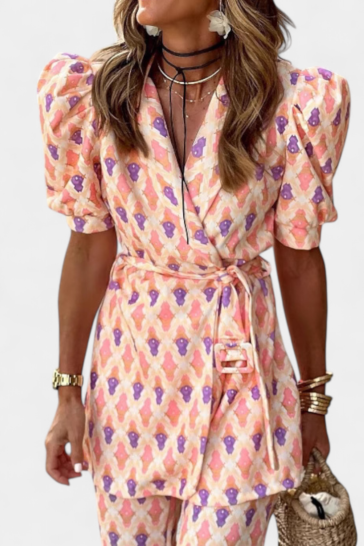 Ensemble Araceli Imprimé avec Blazer et Pantalon Évasé