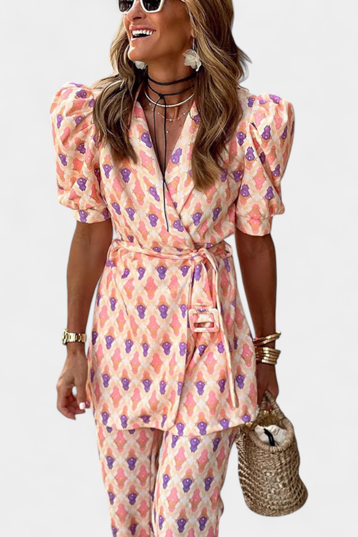 Ensemble Araceli Imprimé avec Blazer et Pantalon Évasé