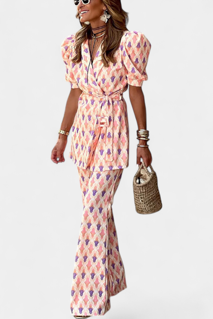 Ensemble Araceli Imprimé avec Blazer et Pantalon Évasé