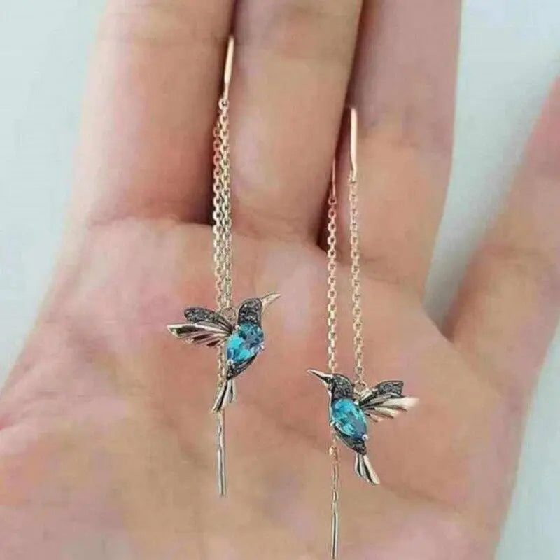 Boucles d'oreilles avec colibri émaillé et zirconias