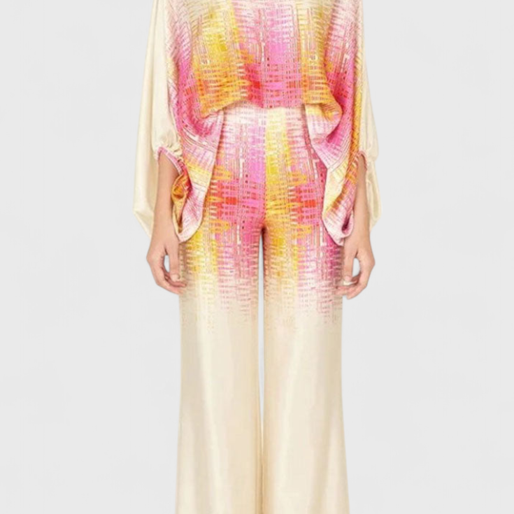 Sybella Ensemble de Deux Pièces avec Épaules Découvertes et Pantalons Amples Imprimés