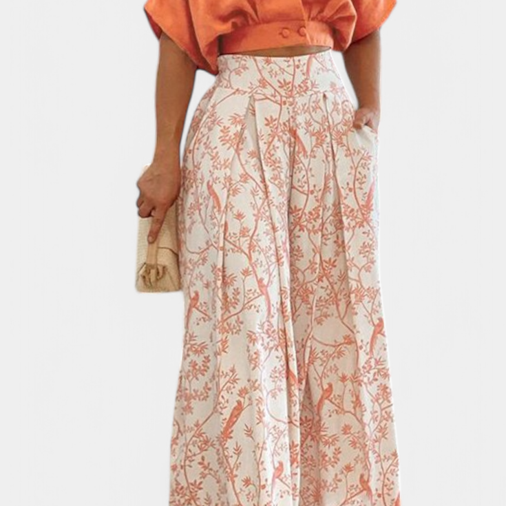 Olivia Ensemble Boho à Col V et Pantalon Large