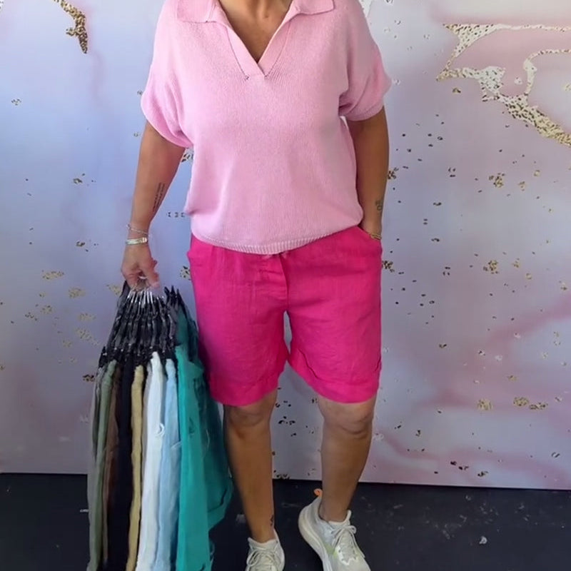 Short Uni Coton Et Lin Décontracté