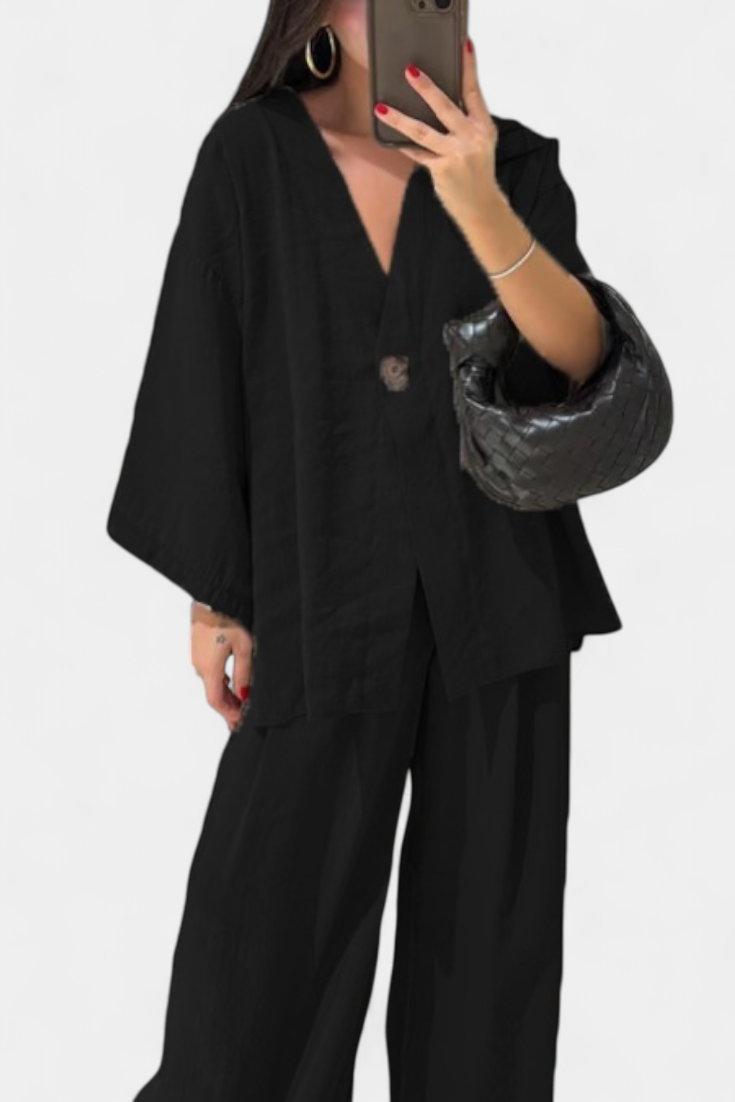 Eli Ensemble Oversize de Top à Col en V et Pantalon Droit