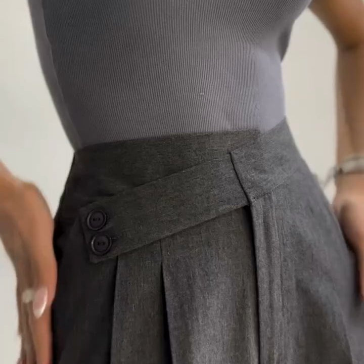 Pantalons larges à taille irrégulière en couleur unie pour femmes