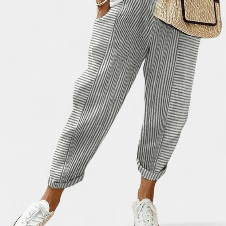 Pantalons en Mélange de Lin Rayés Alba