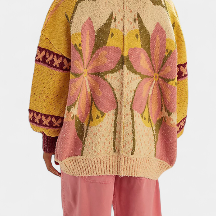 Casey | Gilet en Tricot avec Motif Floral et Coupe Ample