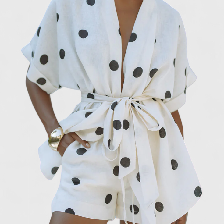 Ensemble Kimono Avila avec Nœud et Shorts à Pois