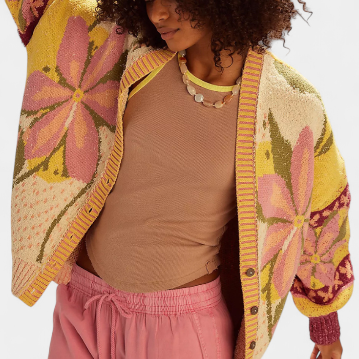 Casey | Gilet en Tricot avec Motif Floral et Coupe Ample