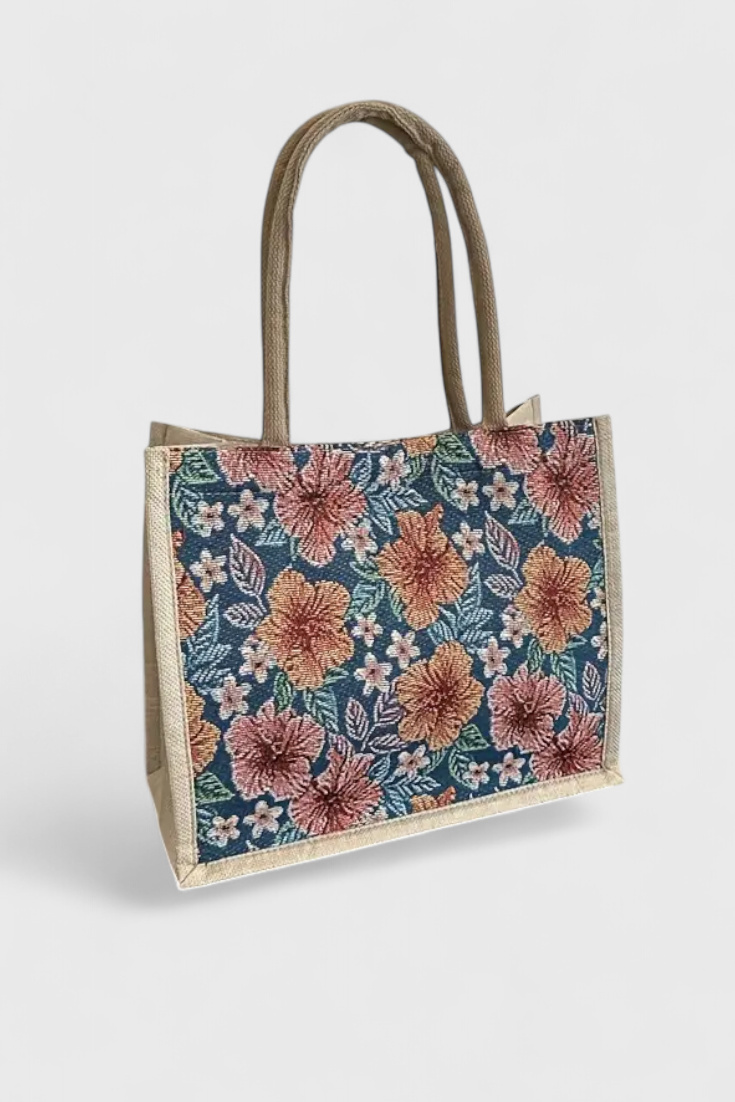 Sac en Jute Taila avec Imprimé Floral et Design Écologique