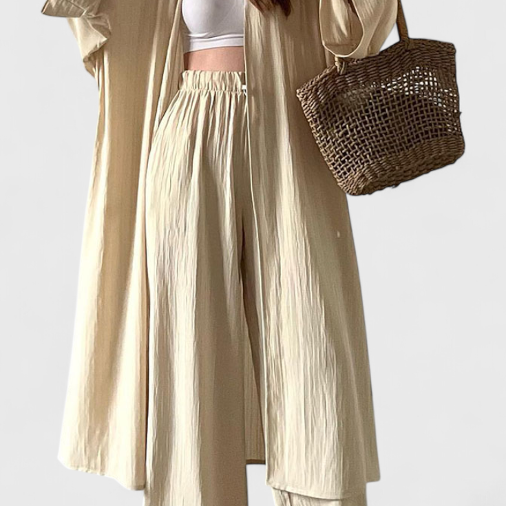 Ensemble Casual Suella en Deux Pièces avec Cardigan Long et Fente Latérale