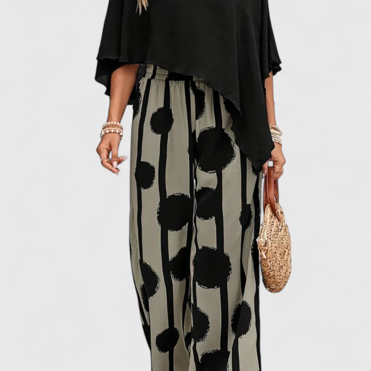 Ensemble Asymétrique Aleida avec Top et Pantalon Imprimé