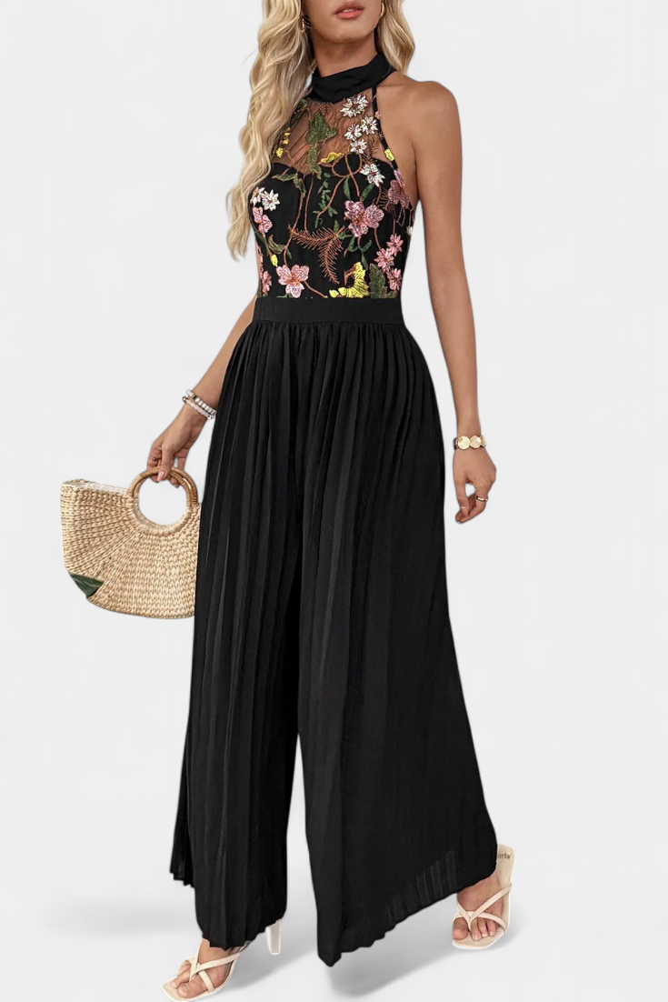 Maruja Mono Palazzo avec Broderie Florale et Dentelle Transparente