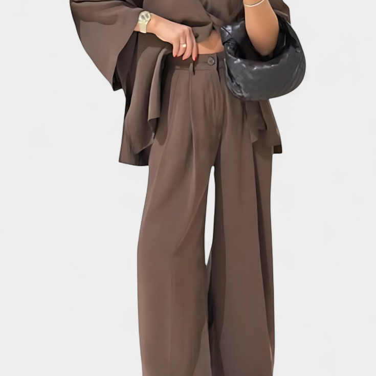 Eli Ensemble Oversize de Top à Col en V et Pantalon Droit